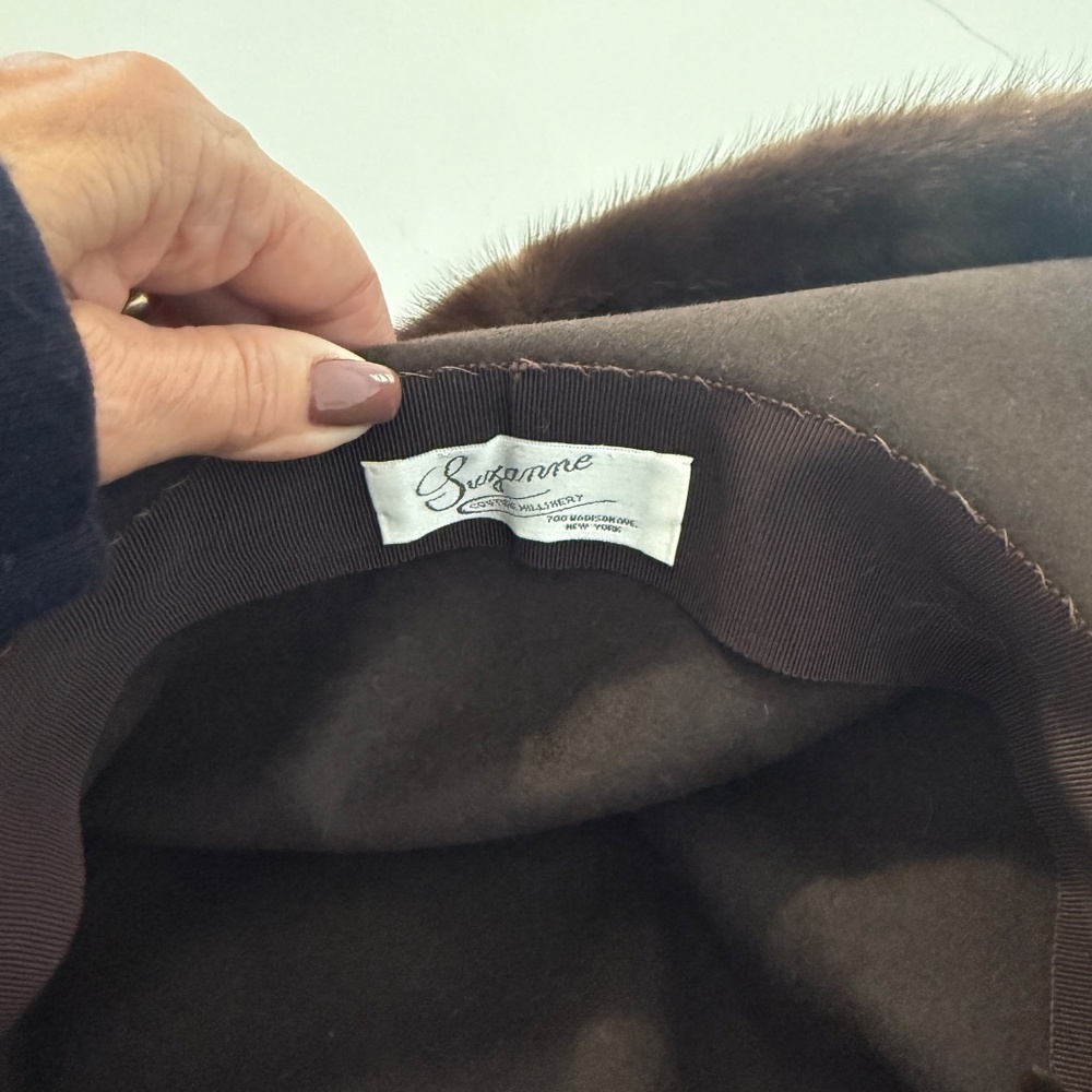 SUZANNE Couture Military Brown Wide Rim Hat with Mink Trim - Picture 6 of 7